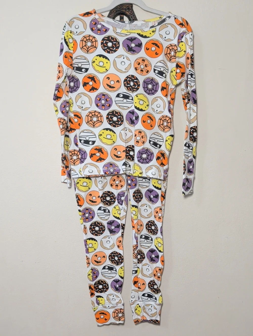 Gap Kids Halloween Doughnut Pajamas White Orange 100% Cotton Unisex Size 10